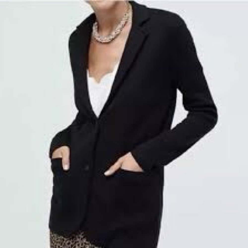 J Crew Merino Wool Black Sweater Blazer Size Small